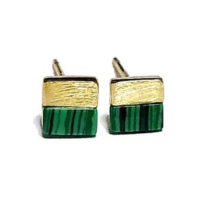 Malachite square stud Silver Earrings